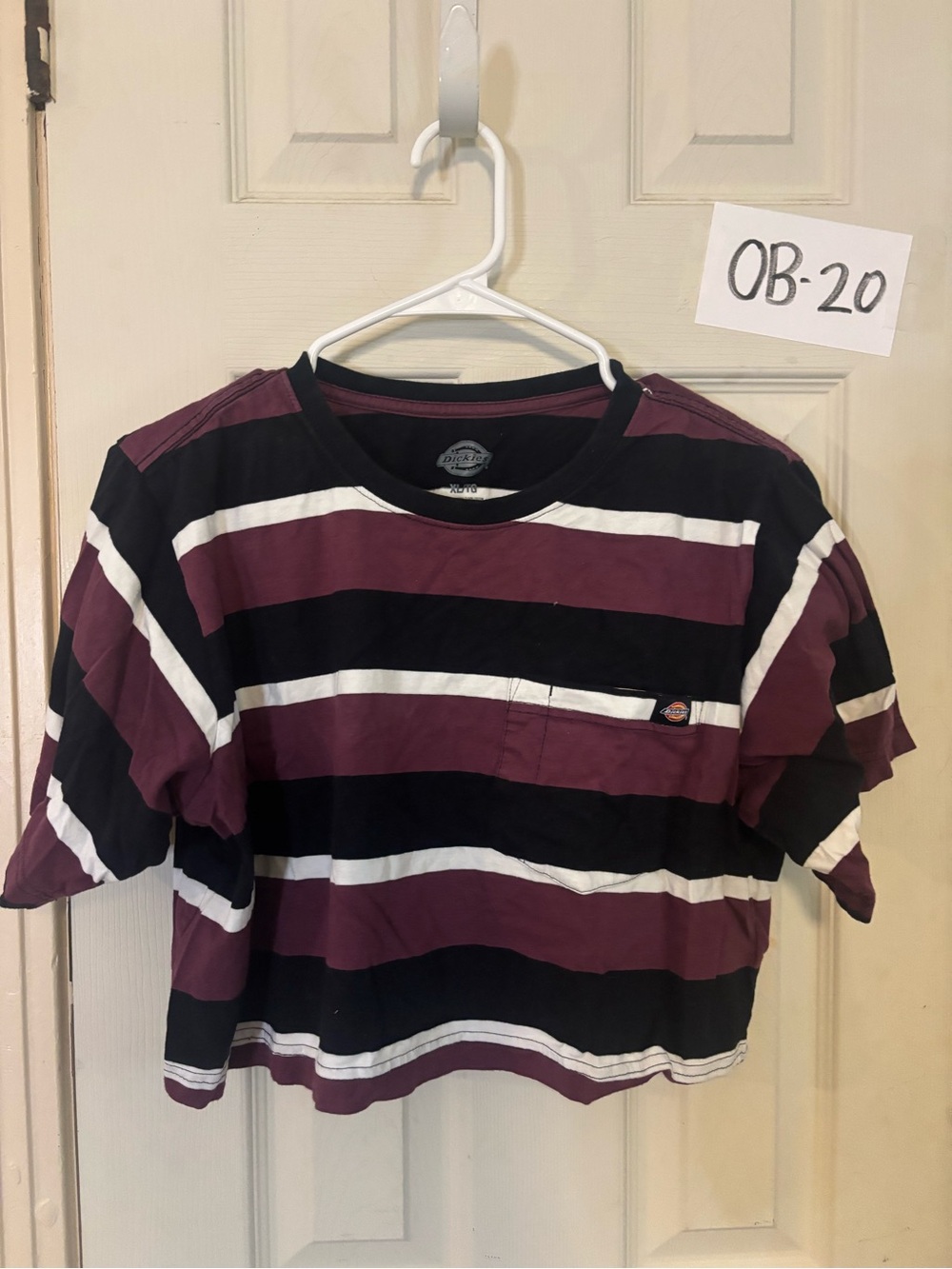 Dickies Burgundy, Black & White Striped Short Sleeve Tee